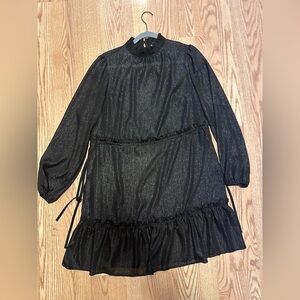 The Loft Sheer Tiered Long Sleeve Black Sparkle Dress Size‎ Small